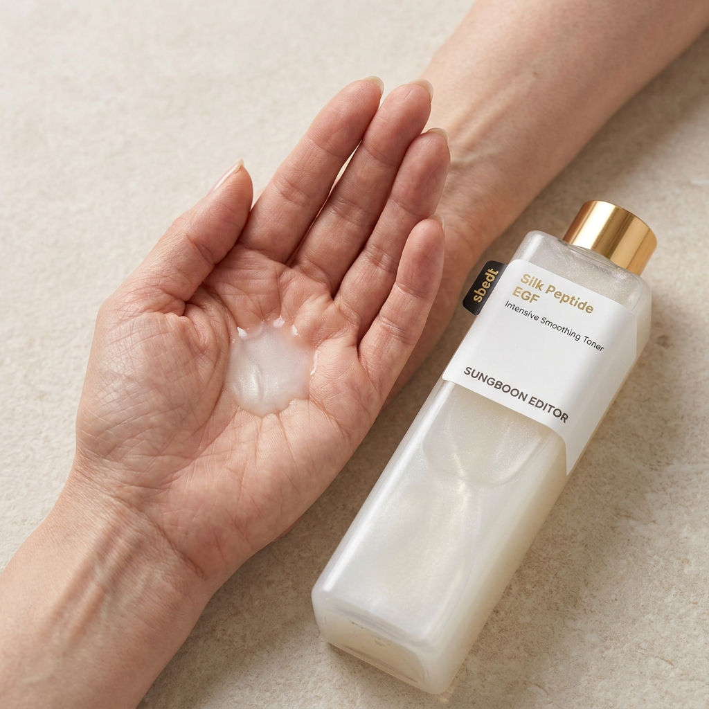 Silky essence-toner texture in the palm